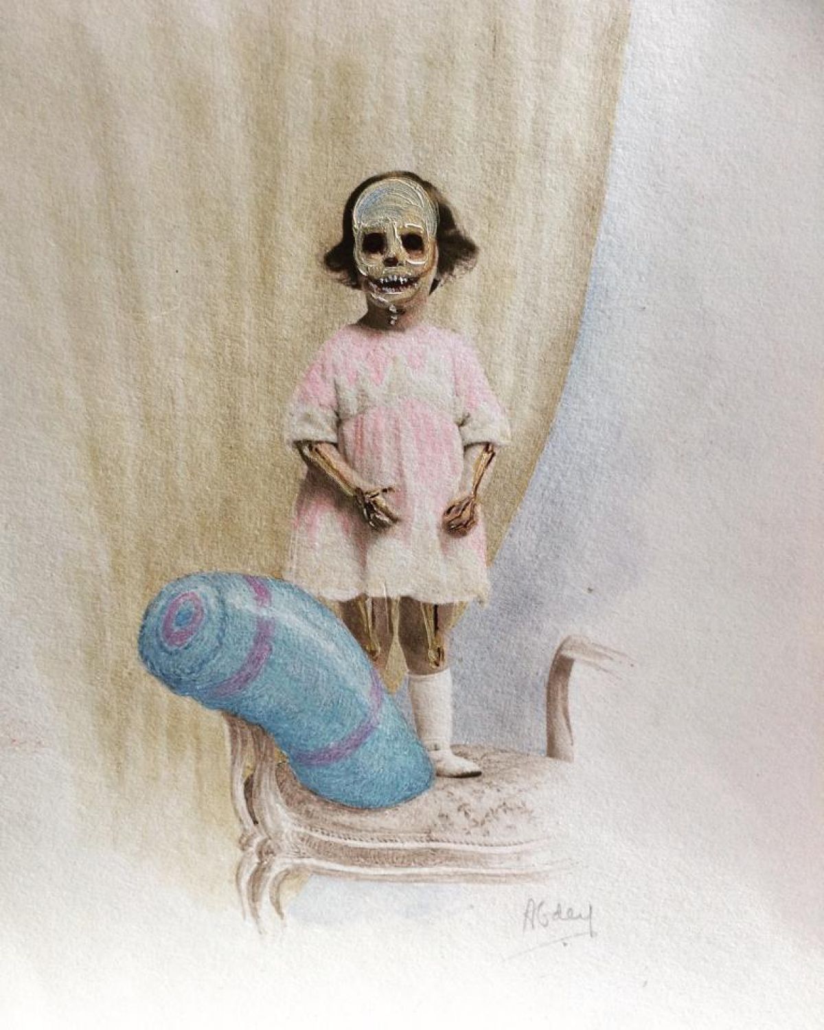 20 23 Cm X 27 Cm Petite Fille Oil On Vintage Photograph 2017