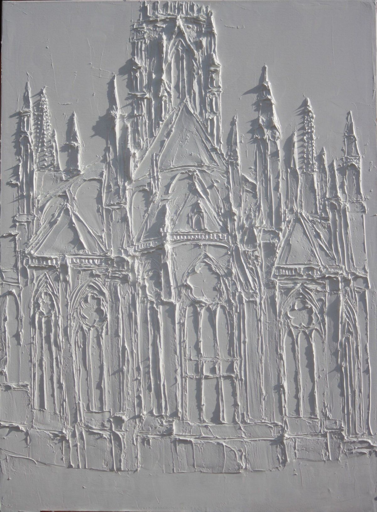 Abbatiale Saint Ouen à Roue 100 Cm X 73 Cm Sculpted Titanium White Oil Paint On Canvas 2019