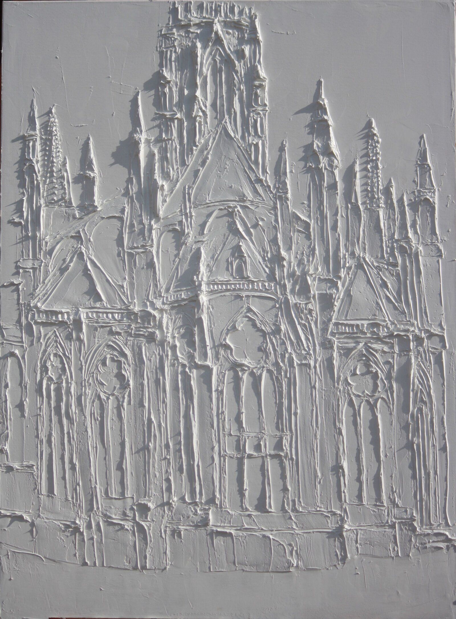 Abbatiale Saint Ouen à Roue 100 Cm X 73 Cm Sculpted Titanium White Oil Paint On Canvas 2019