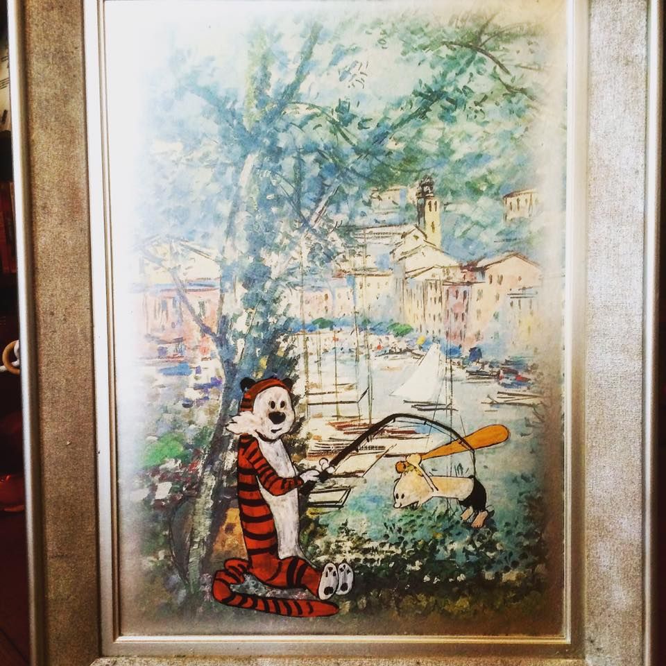 Calvin And Hobbes Go Fishing In The Riviera 50 Cm X 70 Cm Oil On Board 2018