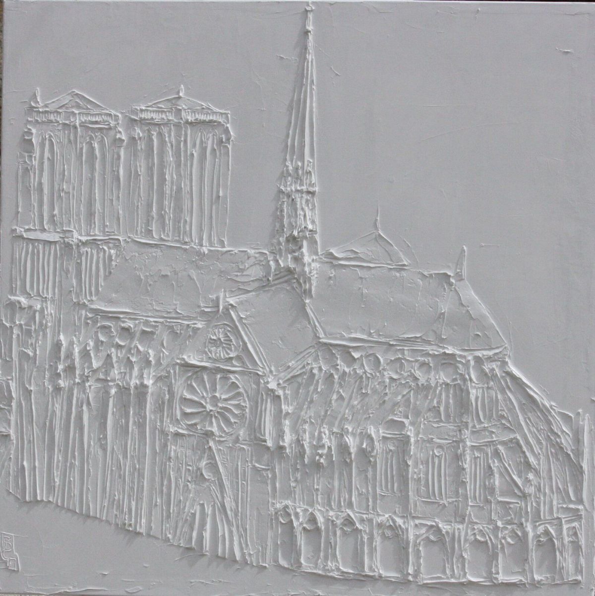Cathédrale Notre Dame de Paris 80 Cm X 80 Cm Sculpted Titanium White Oil Paint On Canvas 2019