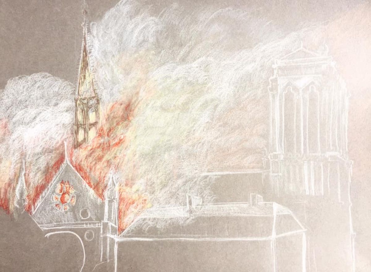 Cathedrale Notre Dame De Paris Format A 3 Polychrome Pencil On Paper 2019