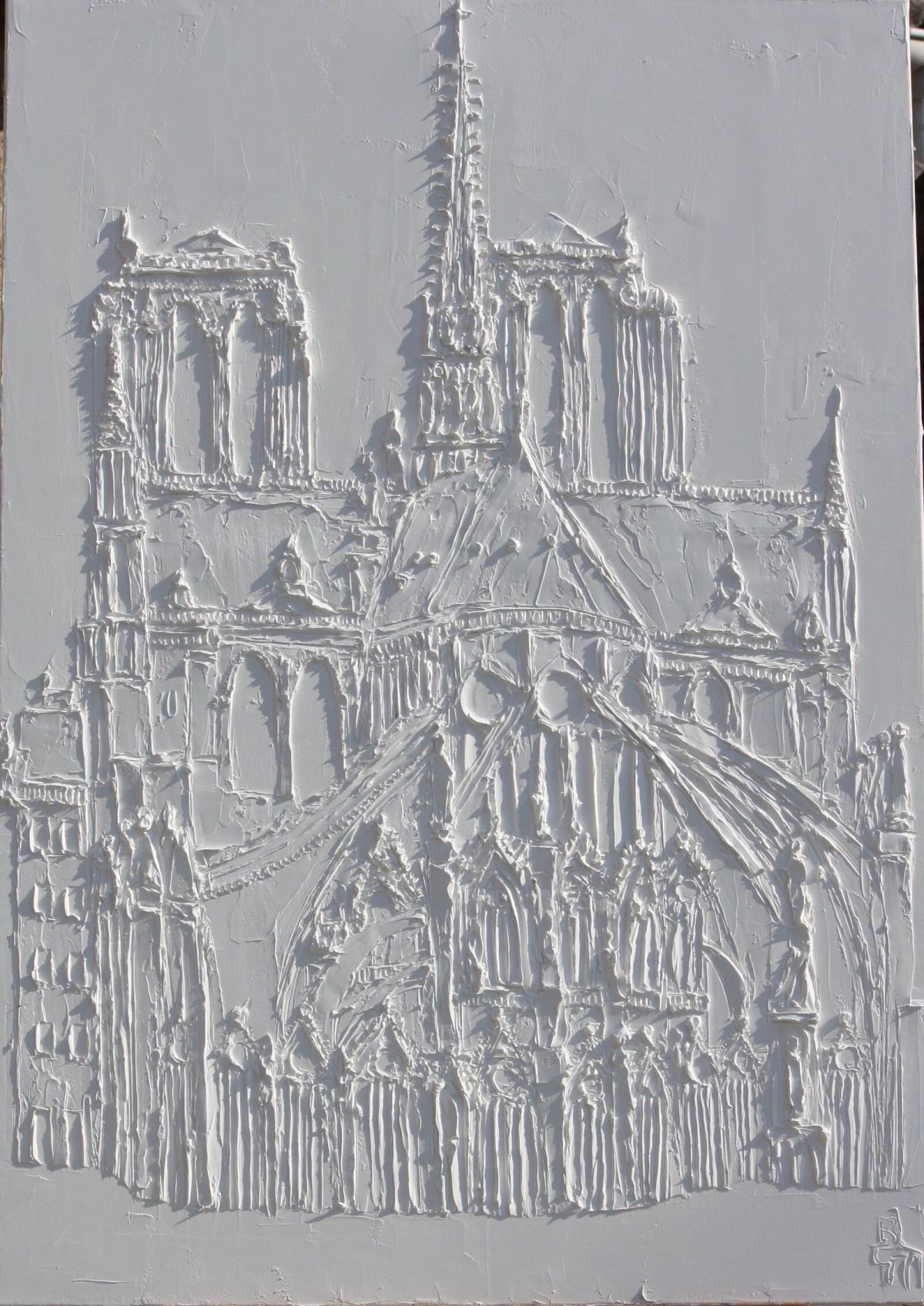 Cathédrale Notre Dame de Paris Sculpted Titanium White Oil Paint On Canvas 89 Cm X 116 Cm 2019