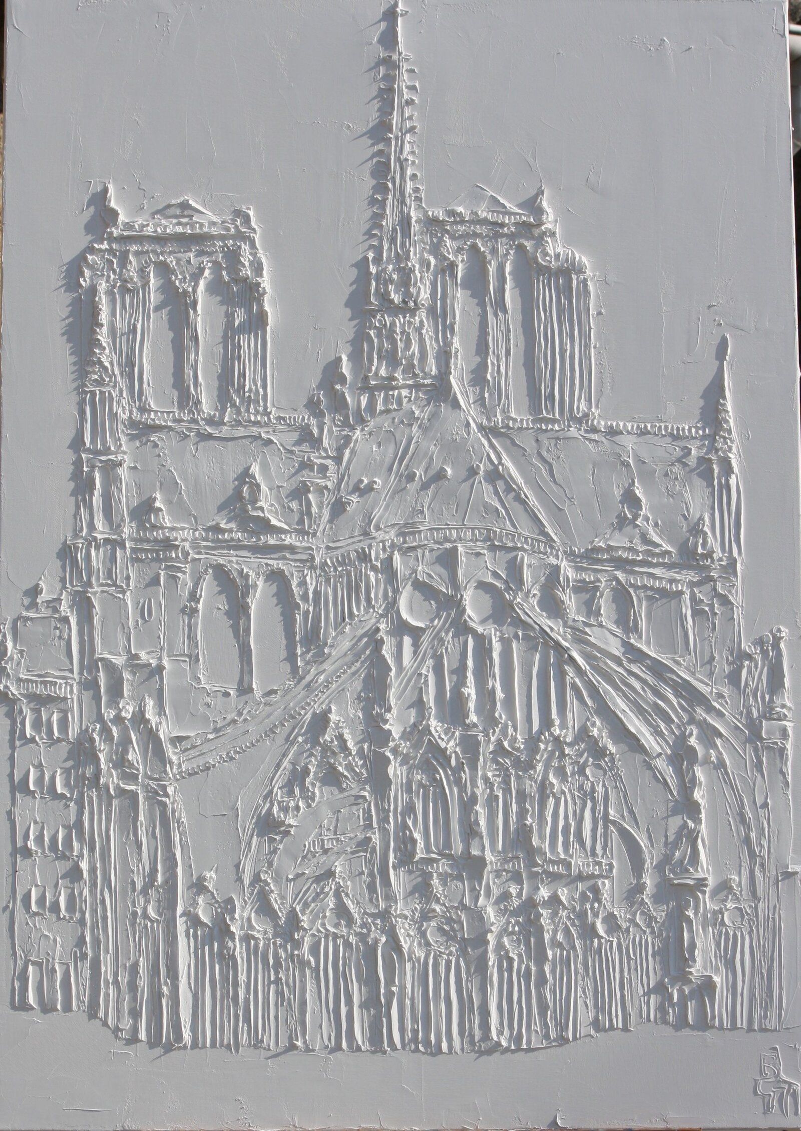 Cathédrale Notre Dame de Paris Sculpted Titanium White Oil Paint On Canvas 89 Cm X 116 Cm 2019