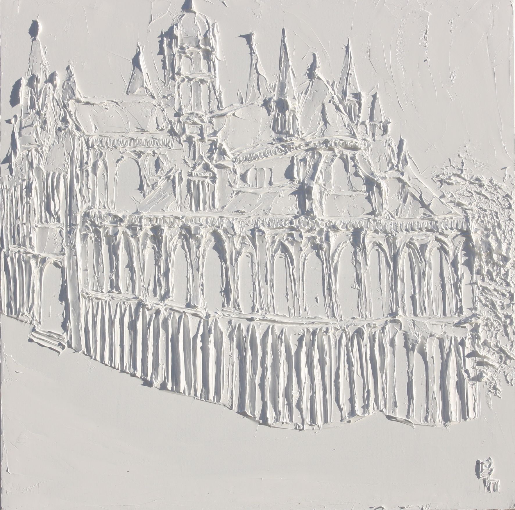 Cathedrale De Bayeux 80 Cm X 80 Cm Sculpted Titanium White Oil Paint On Canvas 2018