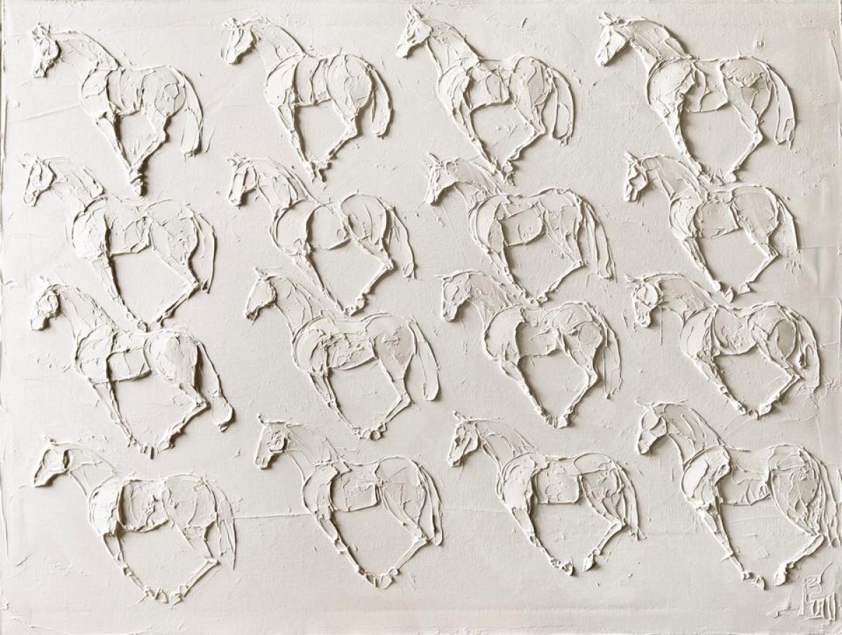 Chevaux De Coeur 30 In X 40 In Huile Sculptee Sur Toile 2015