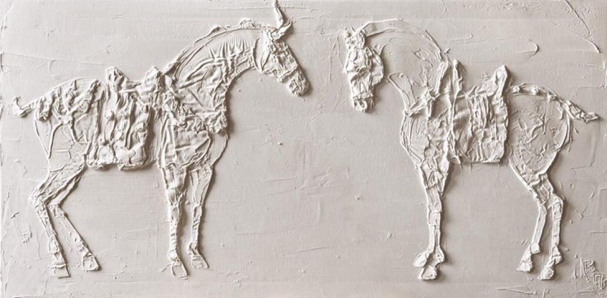 Chinese Porcelain Horses 50 Cm X 100 Cm Huile Sculptee Sur Toile 2015