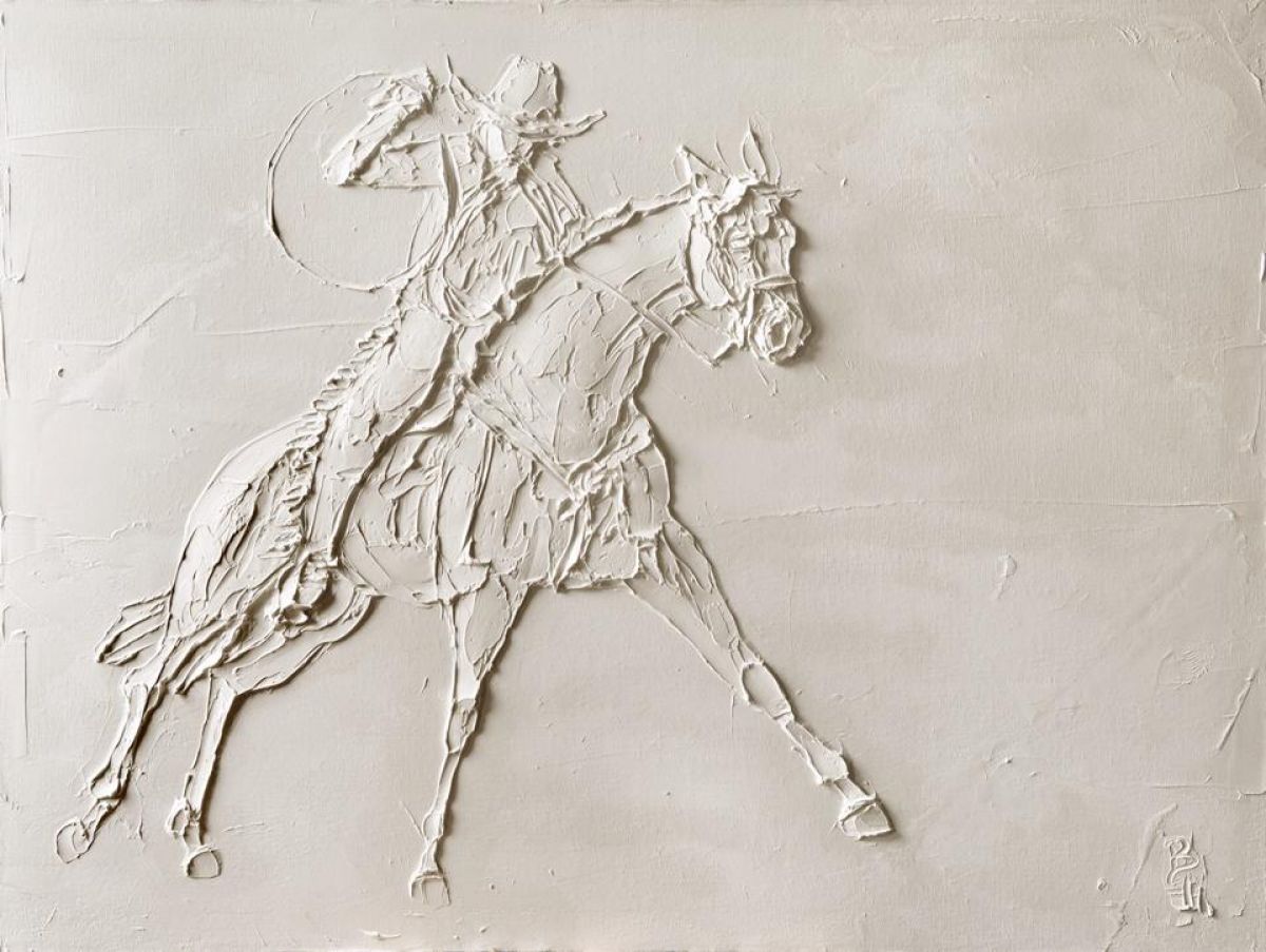 Cowboy Huile Sculptee Sur Toile 24 In X 36 In 2016