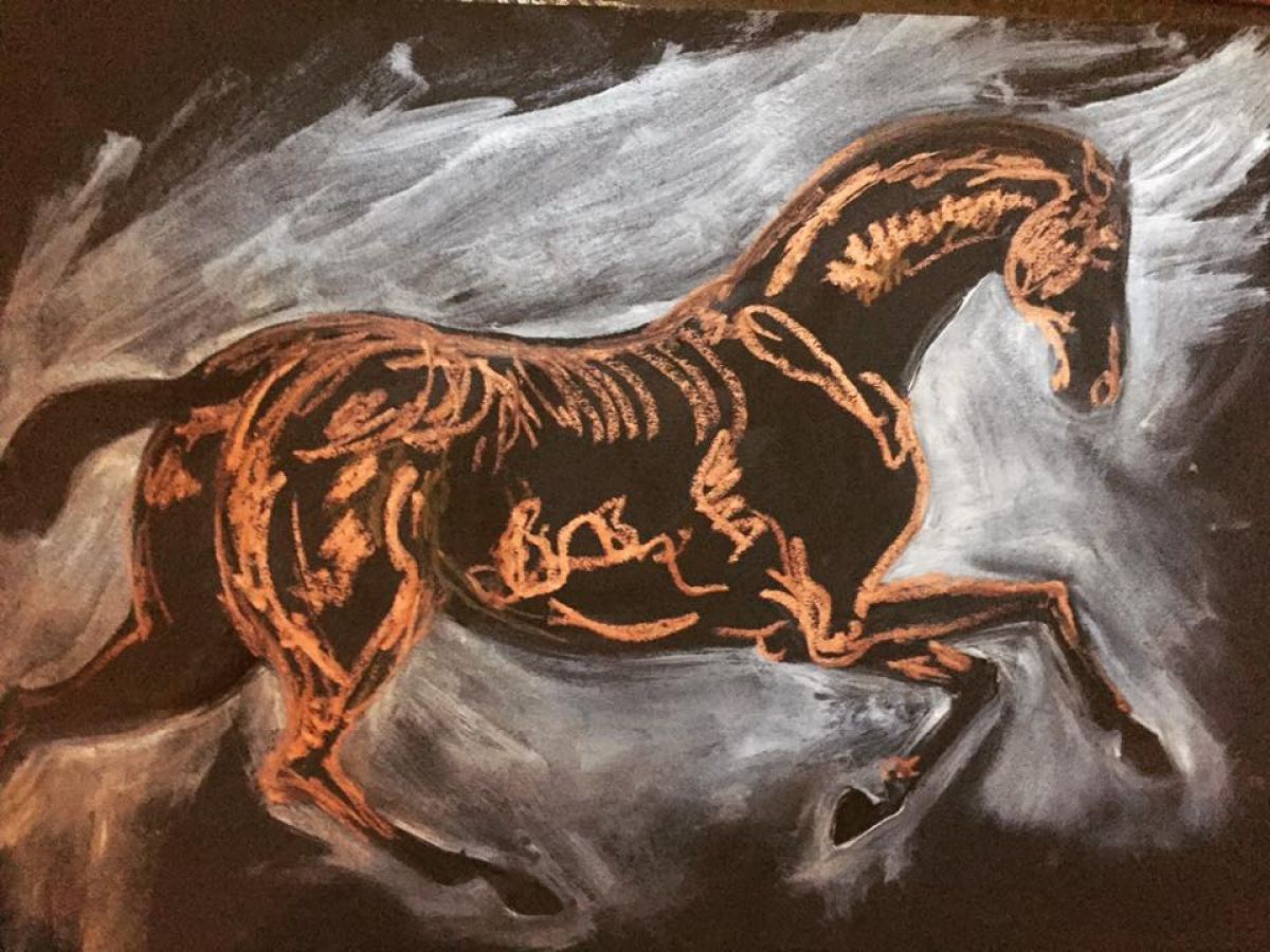 Etude Cheval Bronze 30 Cm X 42 Cm Oil Pastel On Paper 2018