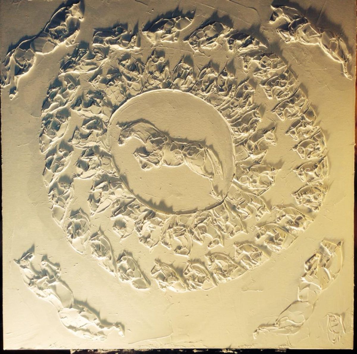 Kaleidoscope Horses 24 In X 24 In Sculpted Titanium White Oil Paint On Canvas 2015