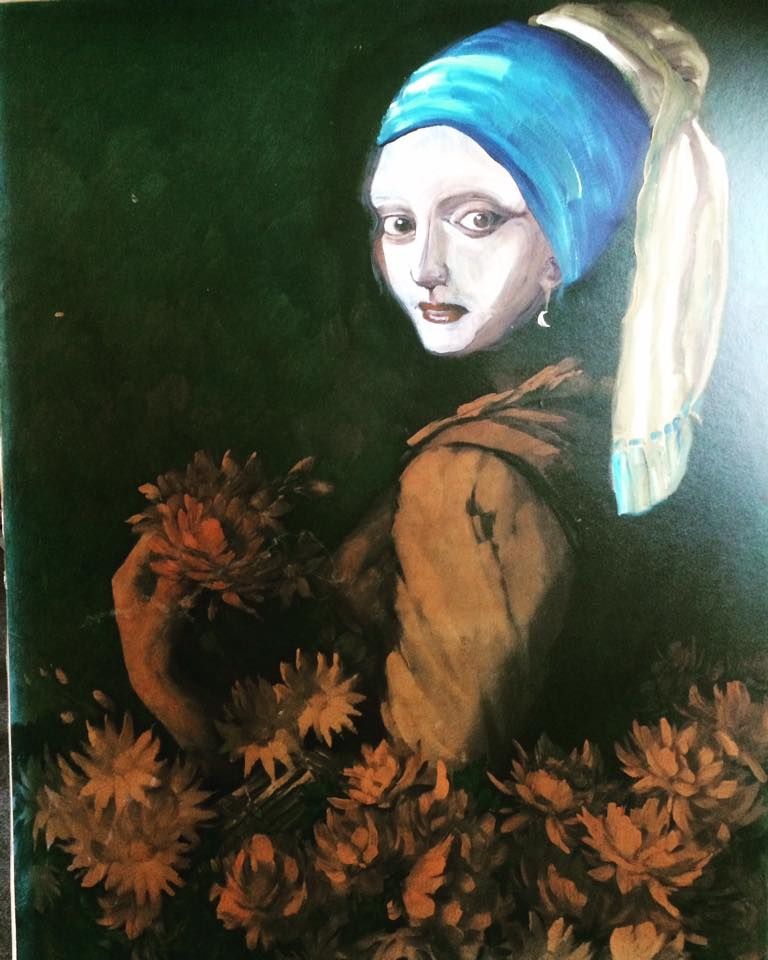 La Fille A La Perle A Obtenu Des Fleurs 50 Cm X 70 Cm Oil On Board 2018