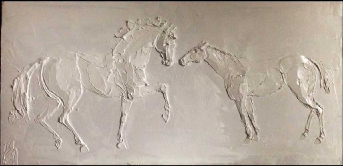 La Rencontre 50 Cm X 100 Cm Huile Sculptee Sur Toile 2015