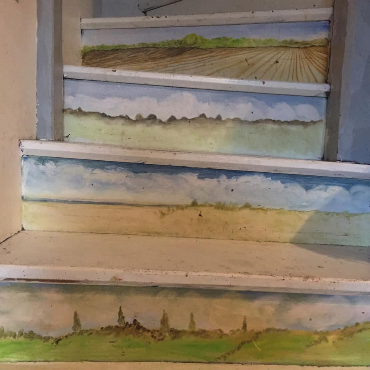 Landscape Paintings On Staircase Oil On Wood 2019