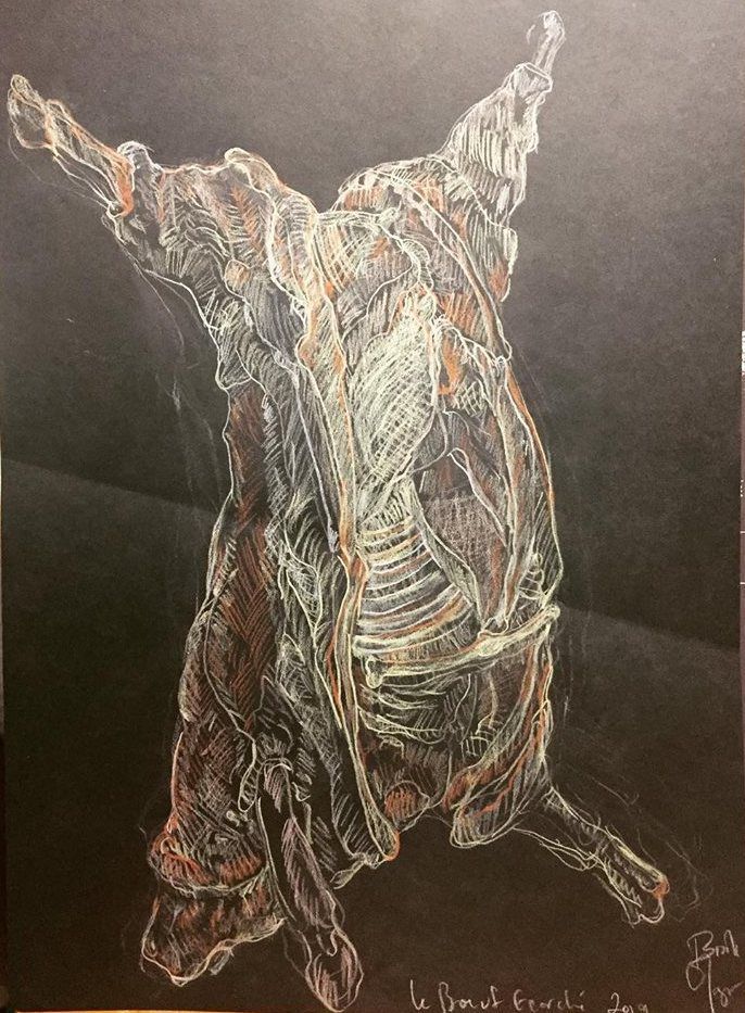 Le Boeuf Ecorche Polychrome And Sanguine On Paper Format A 3 2019
