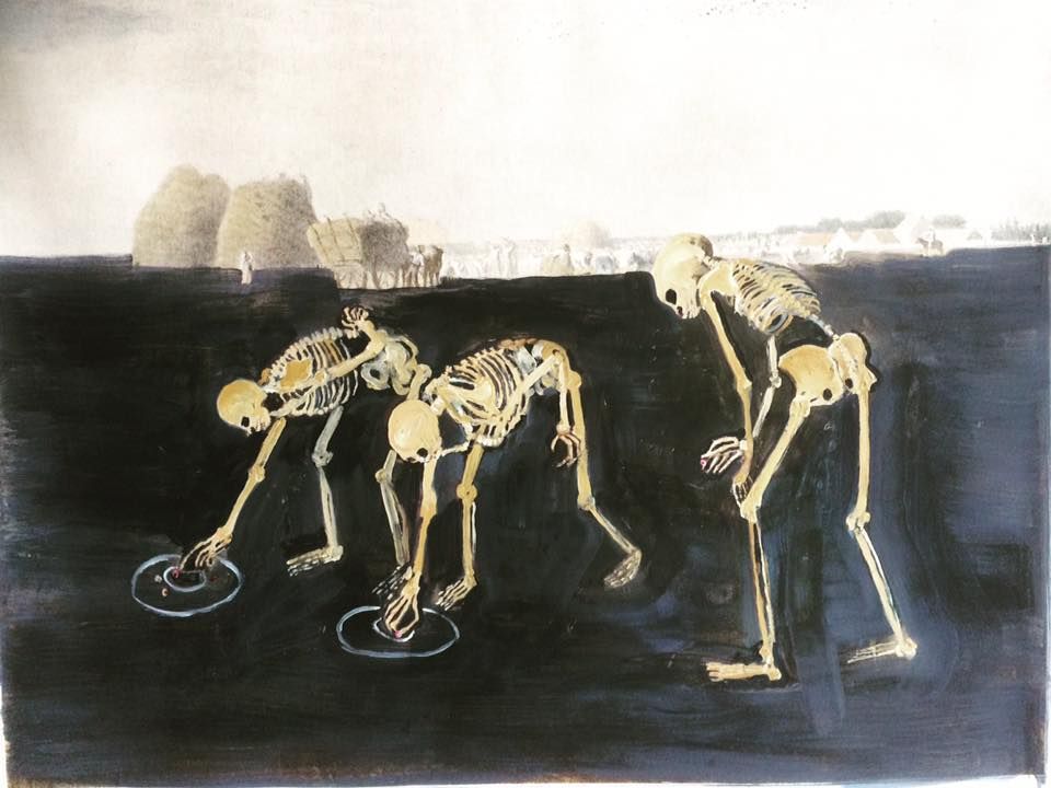 Marble Players Are Glaneuses 55 Cm X 65 Cm Oil On Lithograph 2018