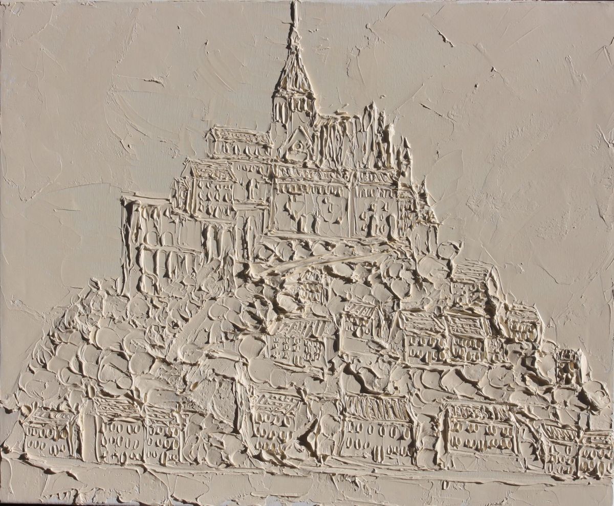 Mont Saint Michel 50 Cm X 70 Cm Sculpted Titanium White Oil Paint On Canvas 2017
