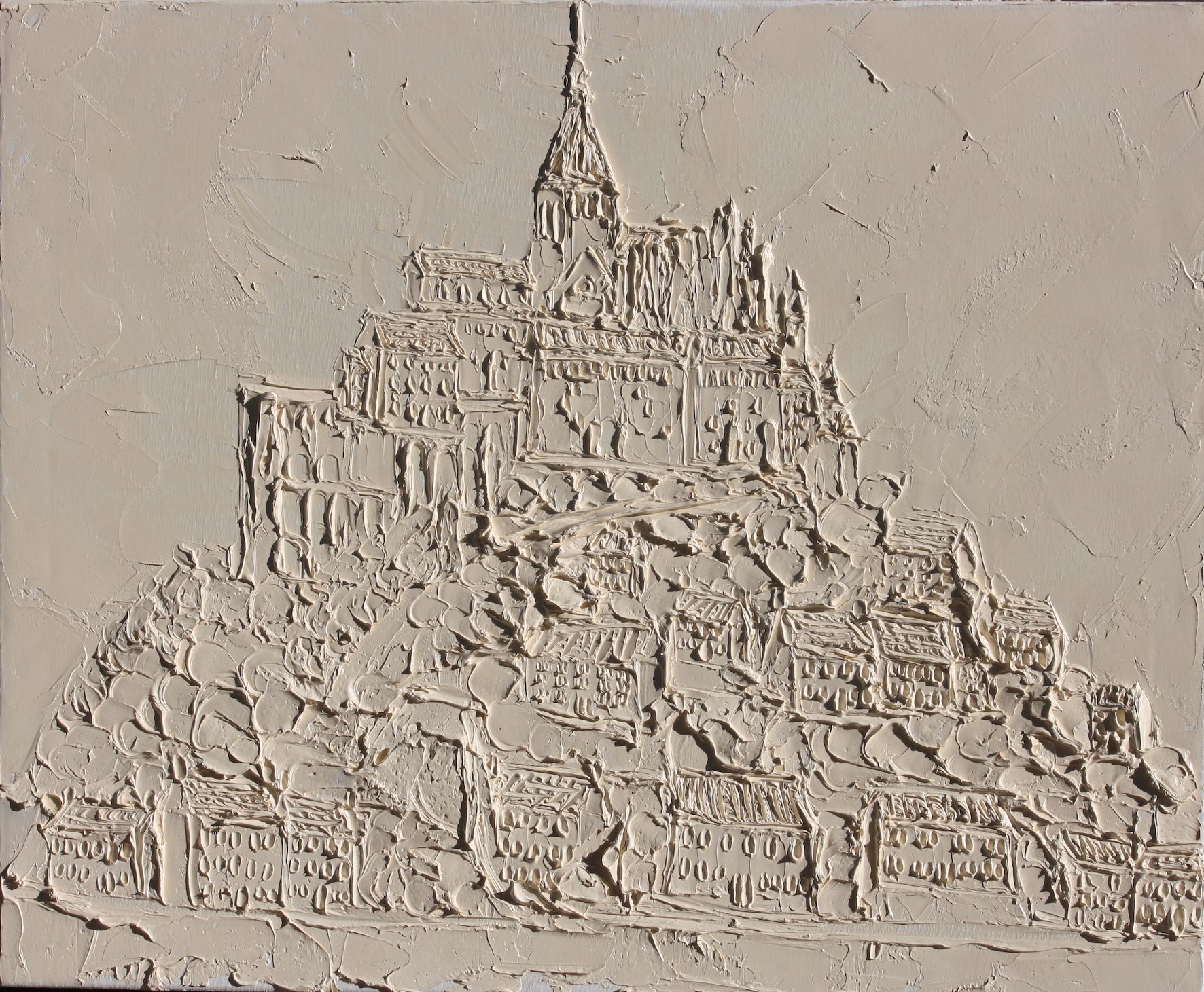 Mont Saint Michel 50 Cm X 70 Cm Sculpted Titanium White Oil Paint On Canvas 2017