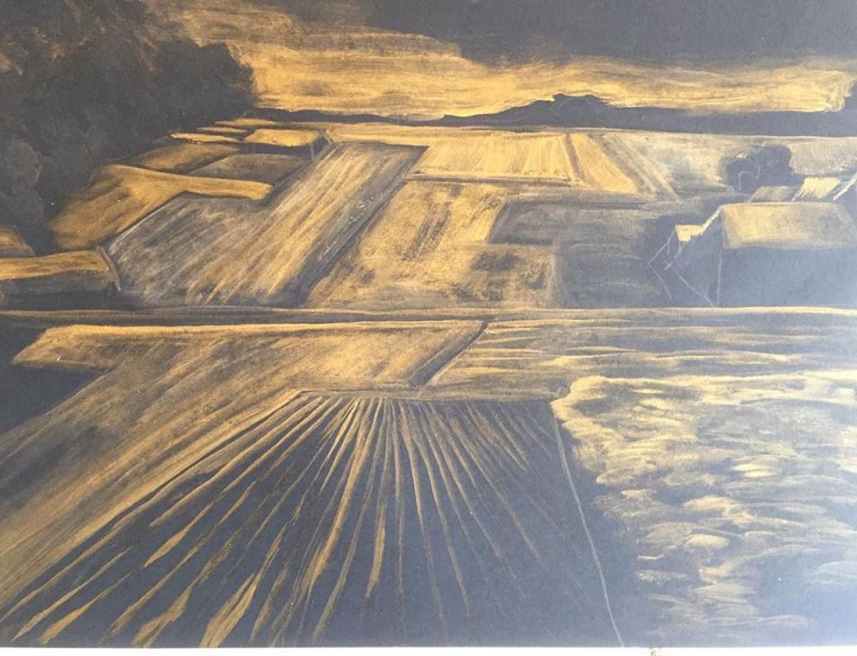 Paysage Agricole Format A 3 Gold Oil Paint On Paper 2019
