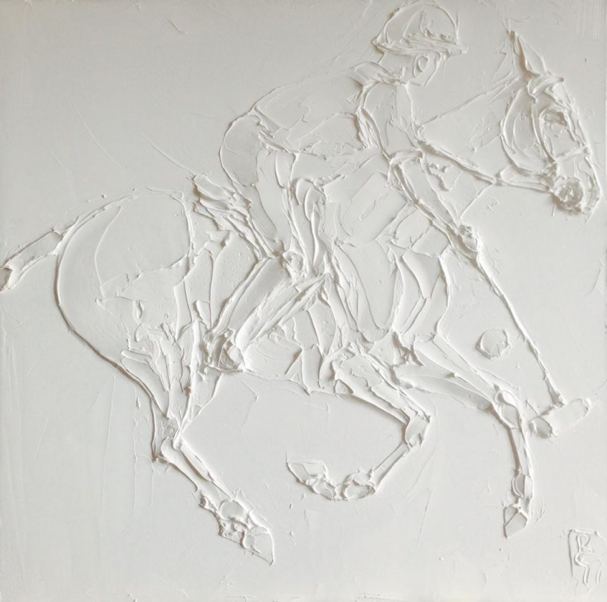 Polo 60 Cm X 60 Cm Huile Sculptee Sur Toile 2017