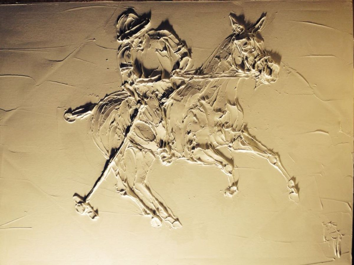 Polo Player 24 In X 36 In Sculpted Titanium White Oil Paint On Canvas 2015