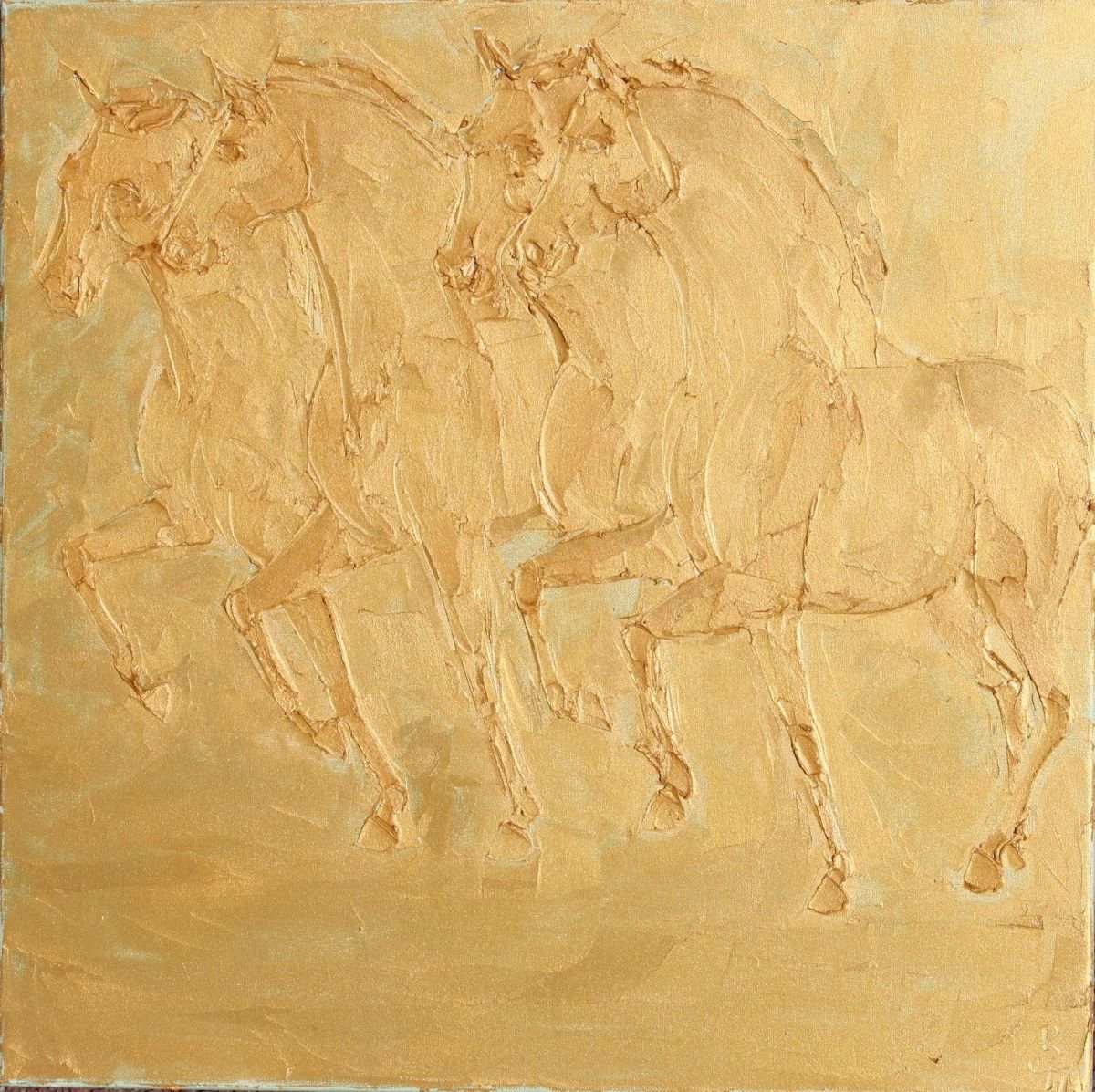 Saint Marks Horses 60 Cm X 60 Cm Sculpted Gold Oil Paint On Canvas 2018