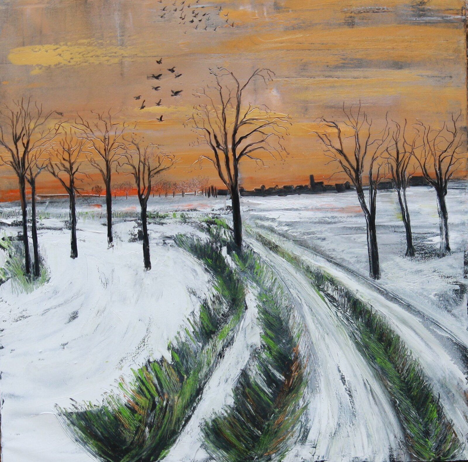 Snowy Road 80 Cm X 80 Cm Oil On Canvas 2020