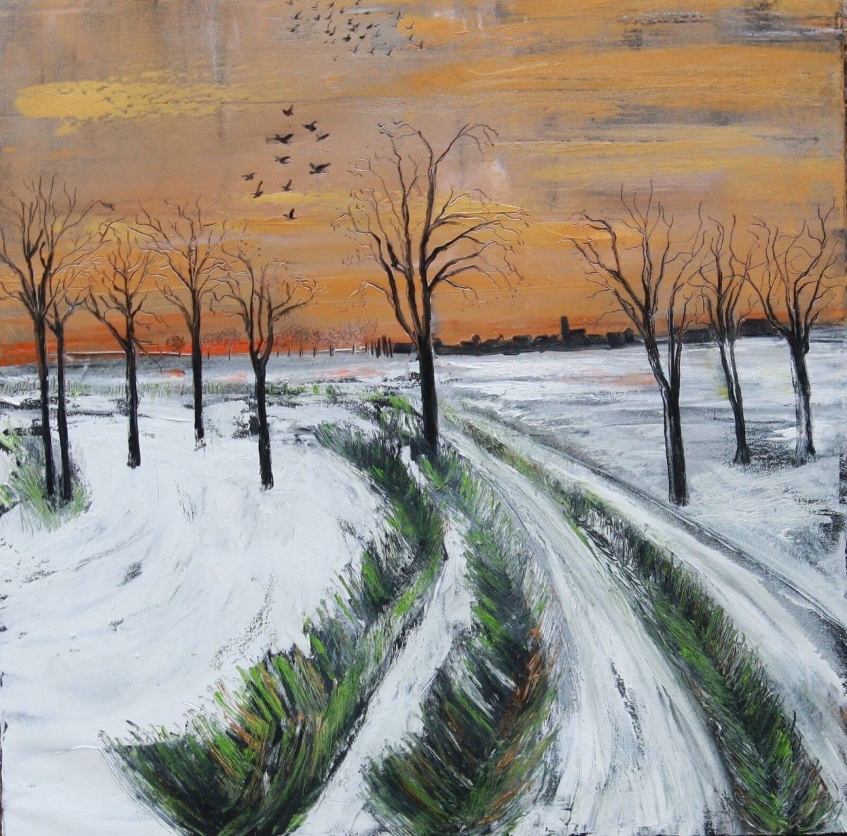 Snowy Road 80 Cm X 80 Cm Oil On Canvas 2020