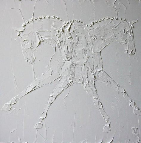 Troika Horses 1 M X 1 M Peinture A L Huile Sculptee Sur Toile 2013