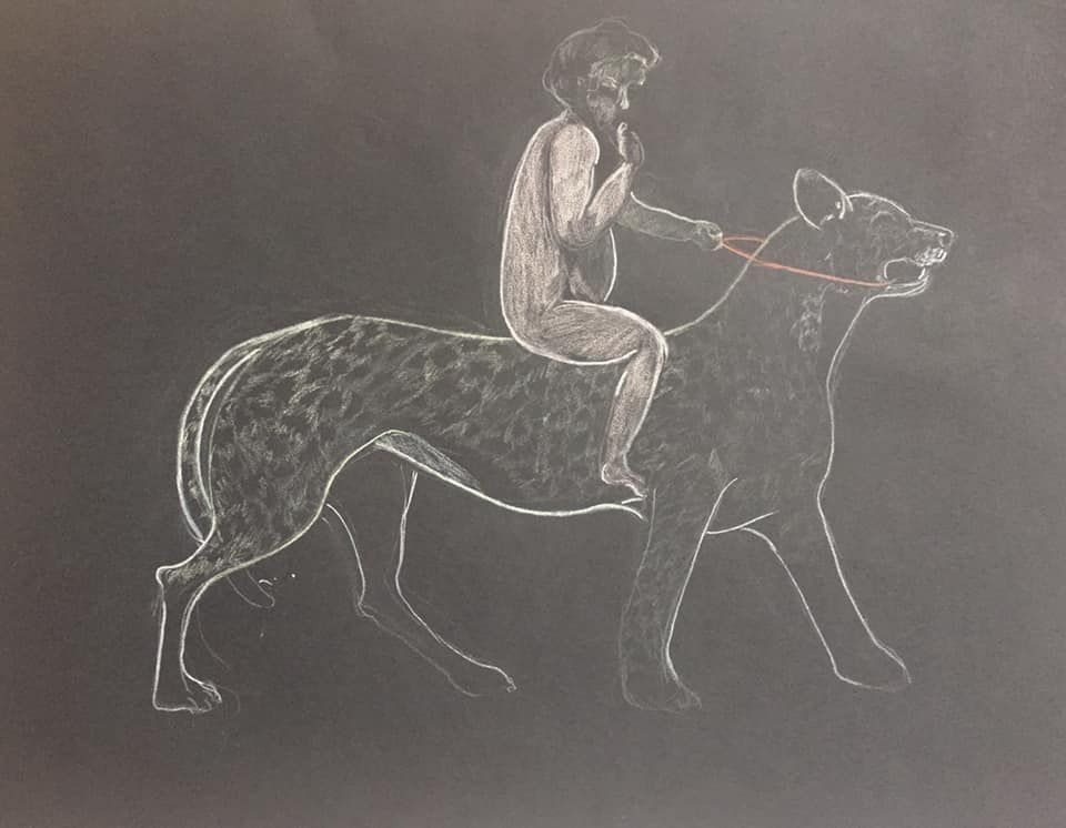 A Baby Riding A Panther Format A 3 Polychrome On Paper 2019