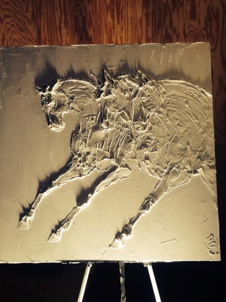 Chevaux De Dressage 36 In X 36 In Sculpted Titanium White Oil Paint On Canvas 2014