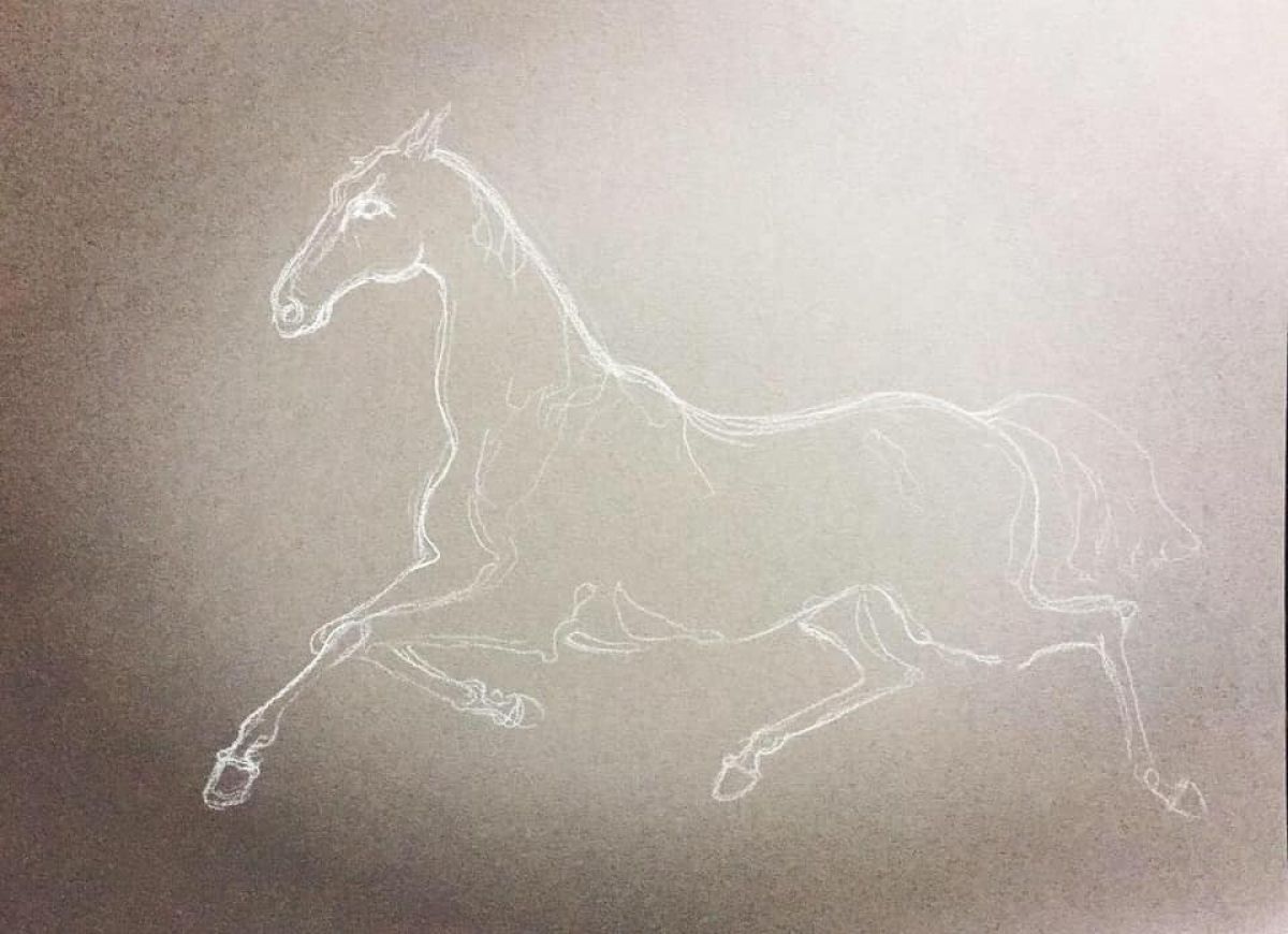 Etude Cheval Pastel Sec On Gray Paper Format A 3 2018