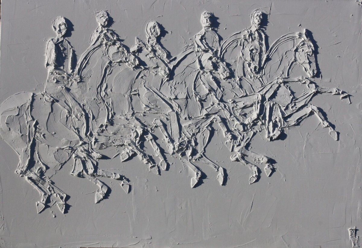 Heart Hand Mind 81 Cm X 116 Cm Sculpted Titanium White Oil Paint On Canvas 2019