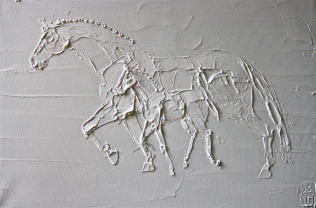 Pouliniere Et Poulain 65 Cm X 54 Cm Peinture A L Huile Sculptee Sur Toile 2012