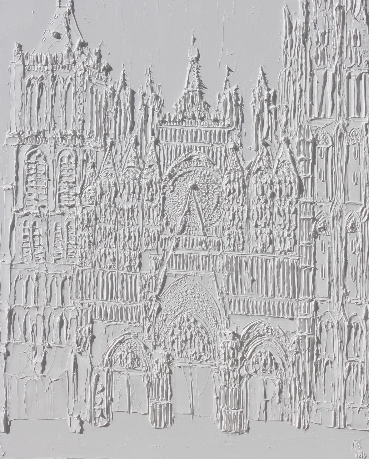 Rouen Cathedral 81 Cm X 100 Cm Sculpted Titanium White Oil Painton Canvas 2018