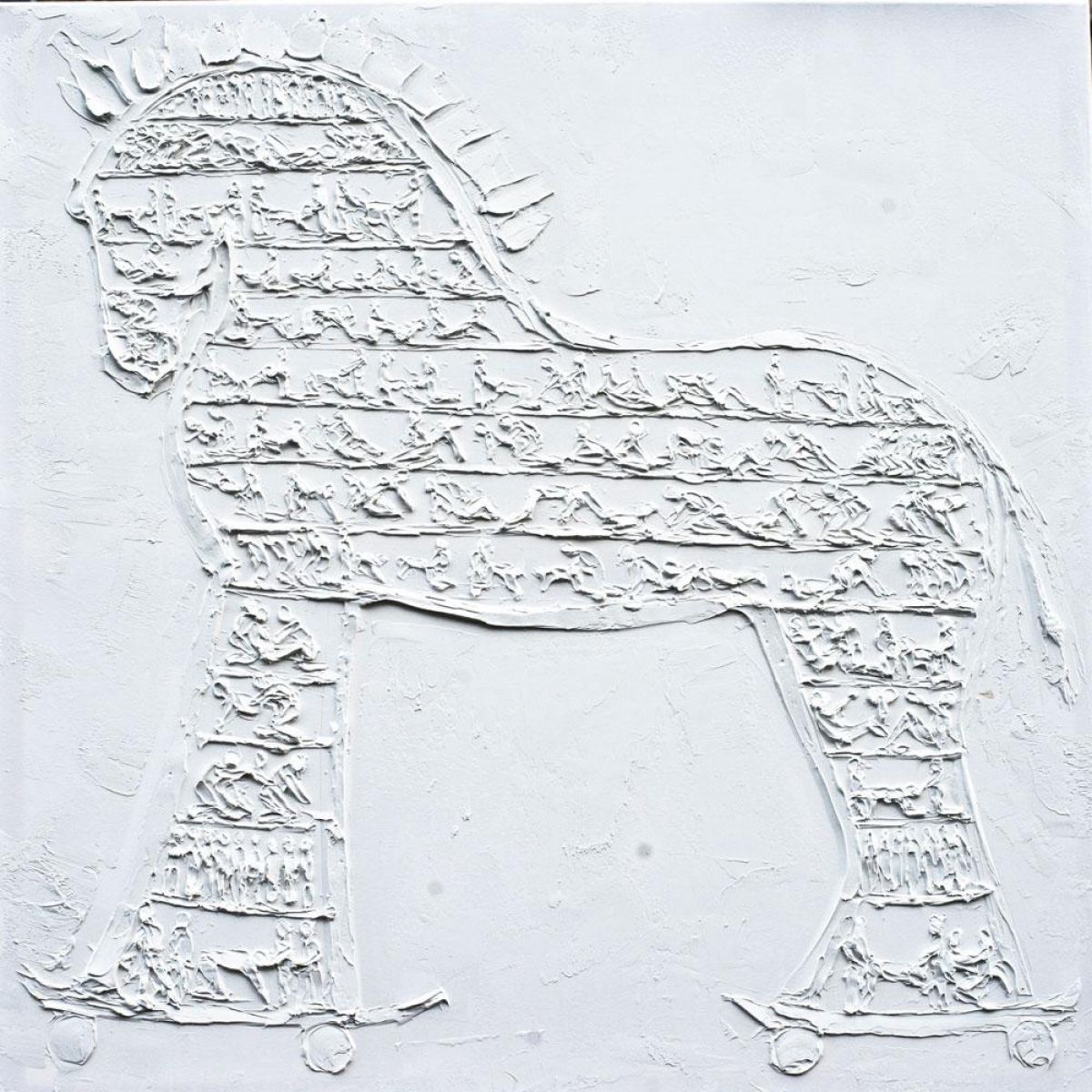 Troy Horse 90 Cmx 90 Cm Sculpted Titanium White Oil Paint On Canvas 2017