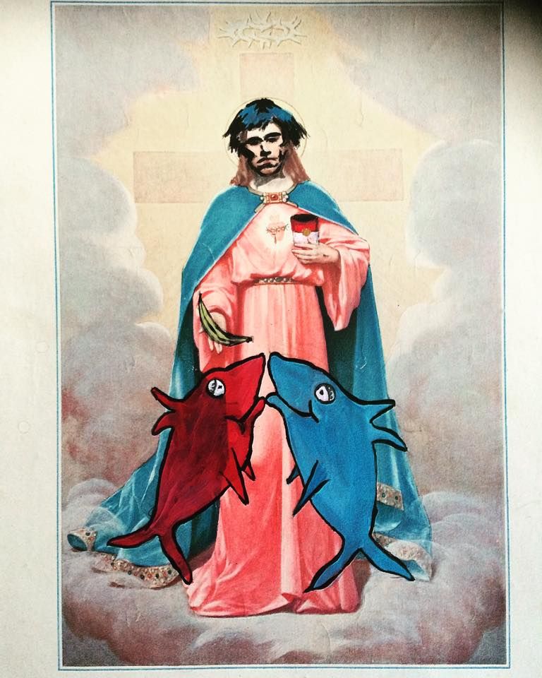 Twopeoplekissinglooklikefish 27 Cmx 39 Cm Oil On Lithograph 2018